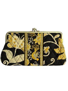 Vera Bradley Yellow Bird Double Kisslock Clutch Wallet Black Yellow NWOT